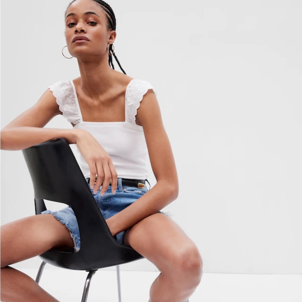 NWT Rib Eyelet Flutter Sleeve Tank Top